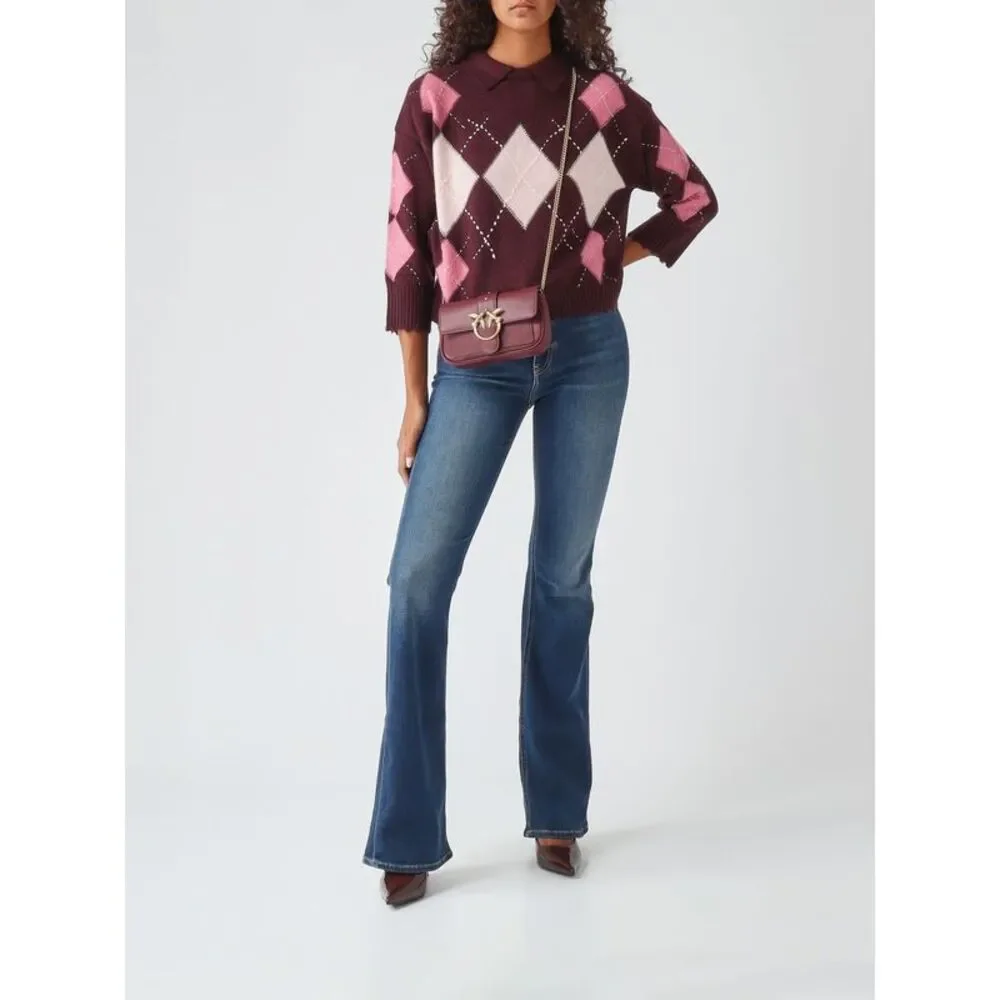 Pinko Women Pinko Argyle Wool And Cashmere Long-Sleeved Polo Jumper